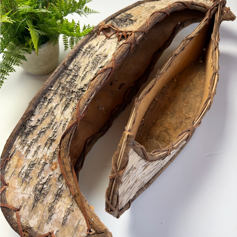 Two Rustic Birch Wood Decorative Canoes - Picture 8 of 14